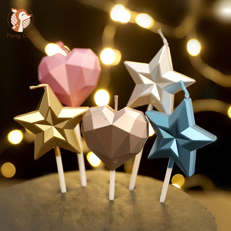 Glitter oro plata estrellas de color rosa en forma de corazón de vela de cumpleaños para niños, niño, niña decoración de fiesta de cumpleaños torta vela