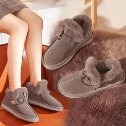 Mocassins en Fourrure pour Femme, Chaussures Plates en Coton, Bottes de Neige Chaudes, à Enfiler, Pantoufles en Peluche, Hiver