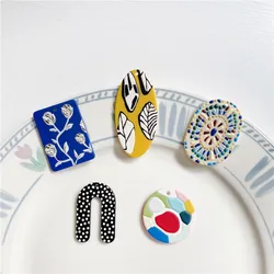 6PCS Ins Color Special Shaped Flower Color Block Polka Dot Embossed Acrylic Pendant DIY Jewelry Earrings Accessories Materials