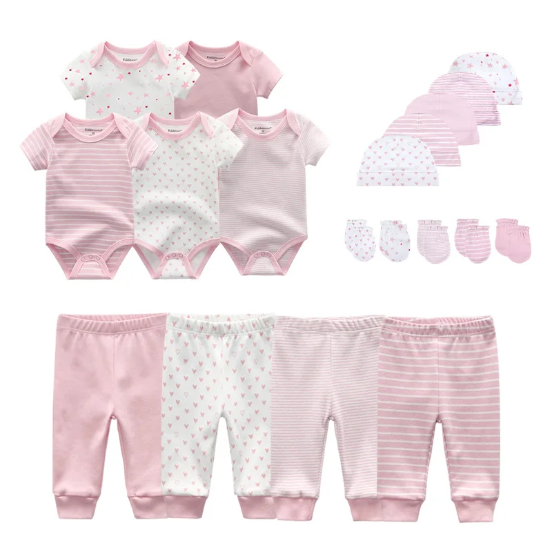 Solid Color Unisex New Born Baby Boy Clothes Bodysuits+Pants+Hats+Gloves/Bibs Baby Girl Clothes Cotton Clothing Sets Bebes