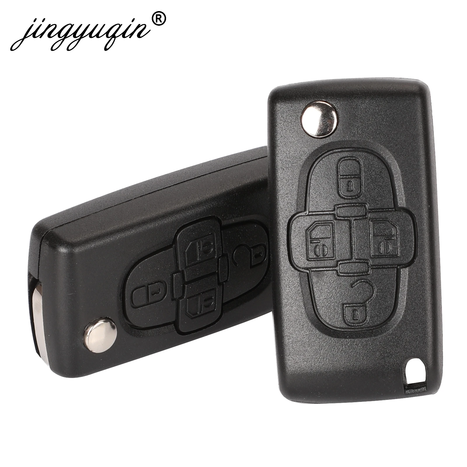 Jingyuqin 4 Buttons Flip Floding Remote Key Fob Case Shell Fob For Peugeot 1007 For Citroen C8 Uncut Blade With Groove CE0523