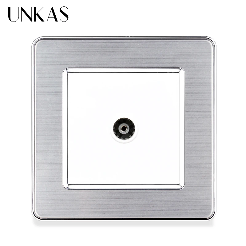 UNKAS Gray Luxury Stainless Steel Panel Television Port Wall Socket 86MM * 86MM Weak Electricity TV Jack Grey Outlet