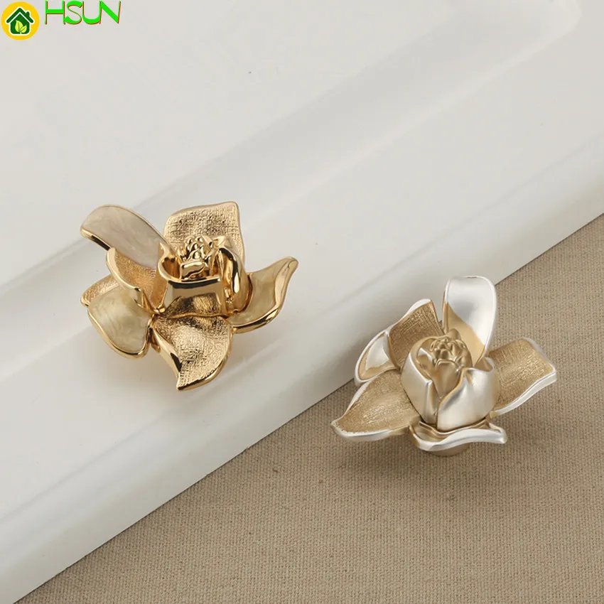 

Champagne Gold Rose Flower Dresser Pulls Knob Drawer Knobs Pulls Handles Kitchen Cabinet Door Handle Knob Cupboard Handles