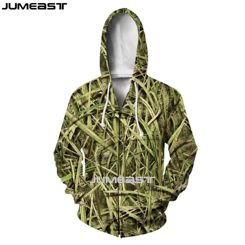 Jumeast 3D Printed Bulrush Camouflage Men Zipper Hoodies Jungle Hunting Camo Women Hooded Sweatshirts Oversized Jacket Clothes