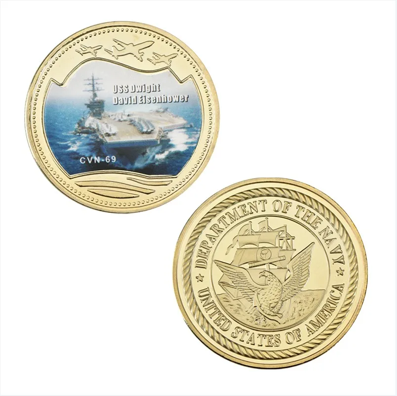 Navy Military Aircraft Carrier Gold Plated Coins Collectibles with Coin Box US Commemorative Coins Gift Dropshipping