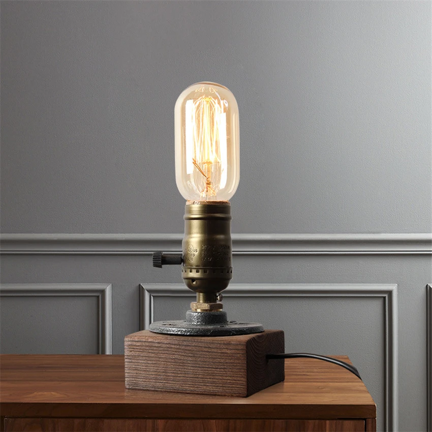 Loft retro water pipe table lamps bar coffee shop industrial study bedside restaurant iron tabletop decor desk lights fixtures