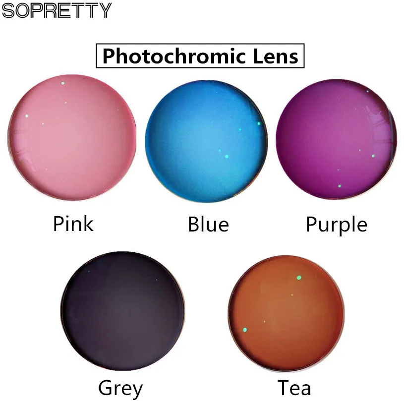 1.56 (0.00~-6.00) Photochromic Grey/Pink/Tea/Purple/Blue Resin Aspheric Glasses Lenses , Prescription Myopia Optical Lens L301