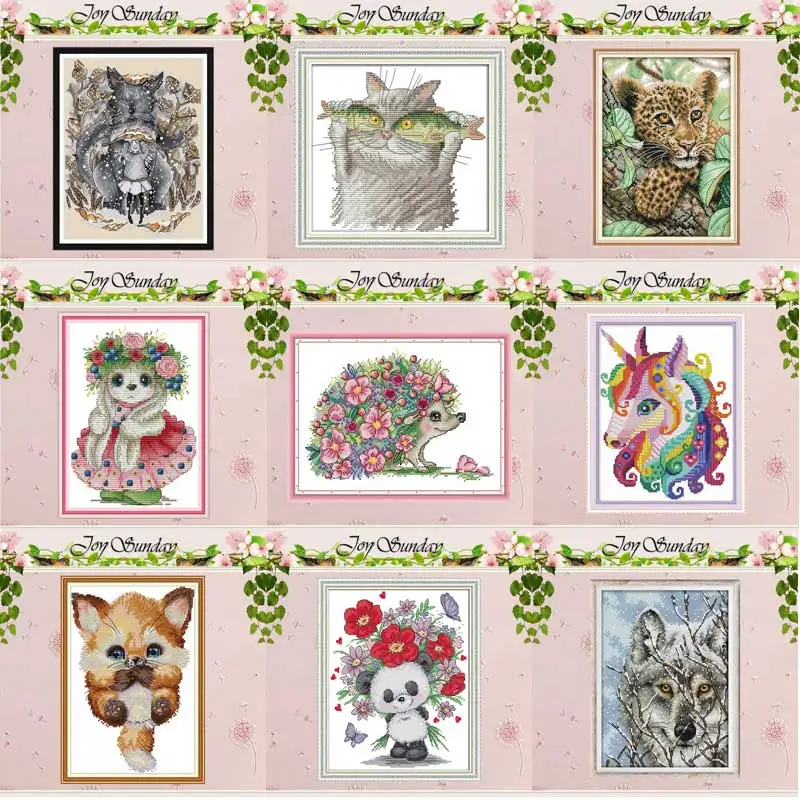 Leopard Wolf Bird Cat Animals Series Counted Cross Stitch Handmade 11CT 14CT Stamped Cross Stitch Kits Embroidery for Needlework