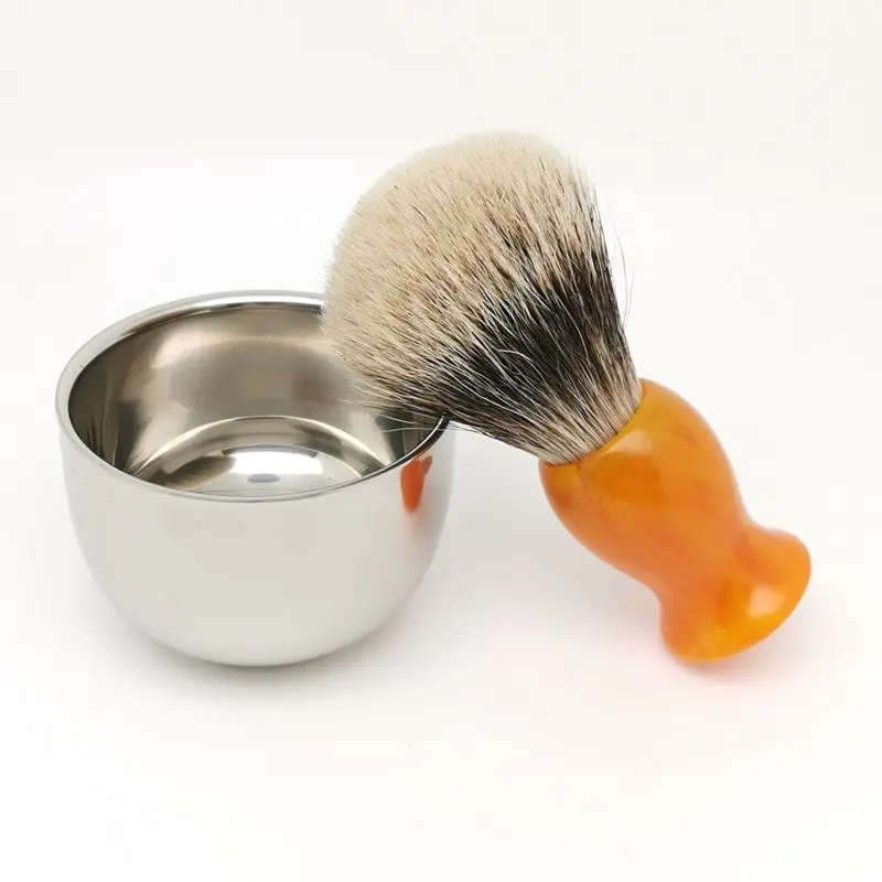 

TEYO Shaving Brush and Shaving Bowl Set Two Band Silvertip Finest Badger Hair Brush Perfect for Double Edge Razor