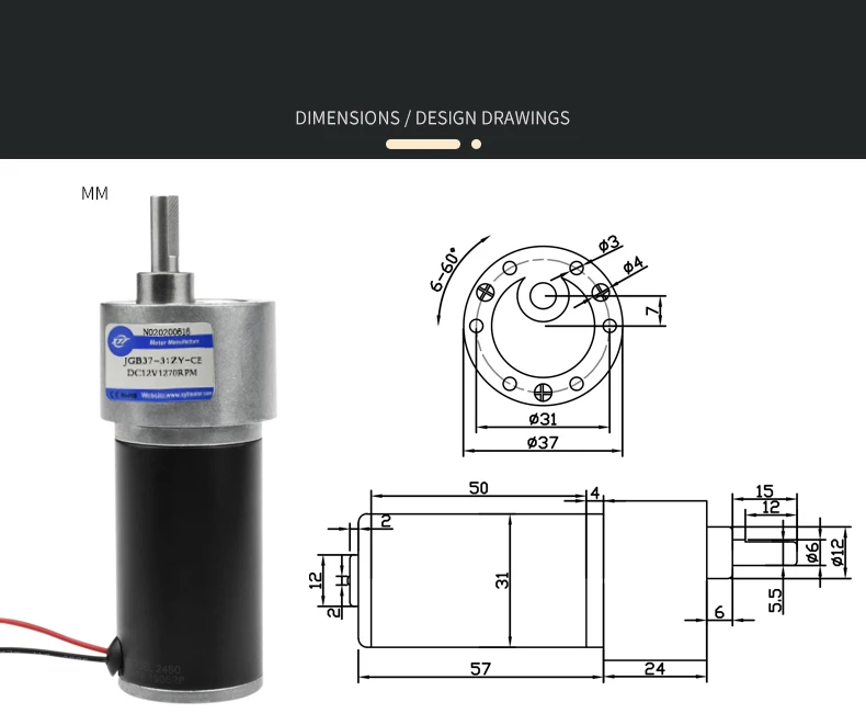 37-31ZY Miniature Tubular Permanent Magnet DC Gear Motor 12V 24V High Power Torque Speed Adjustable Motor Gift Bracket For DIY