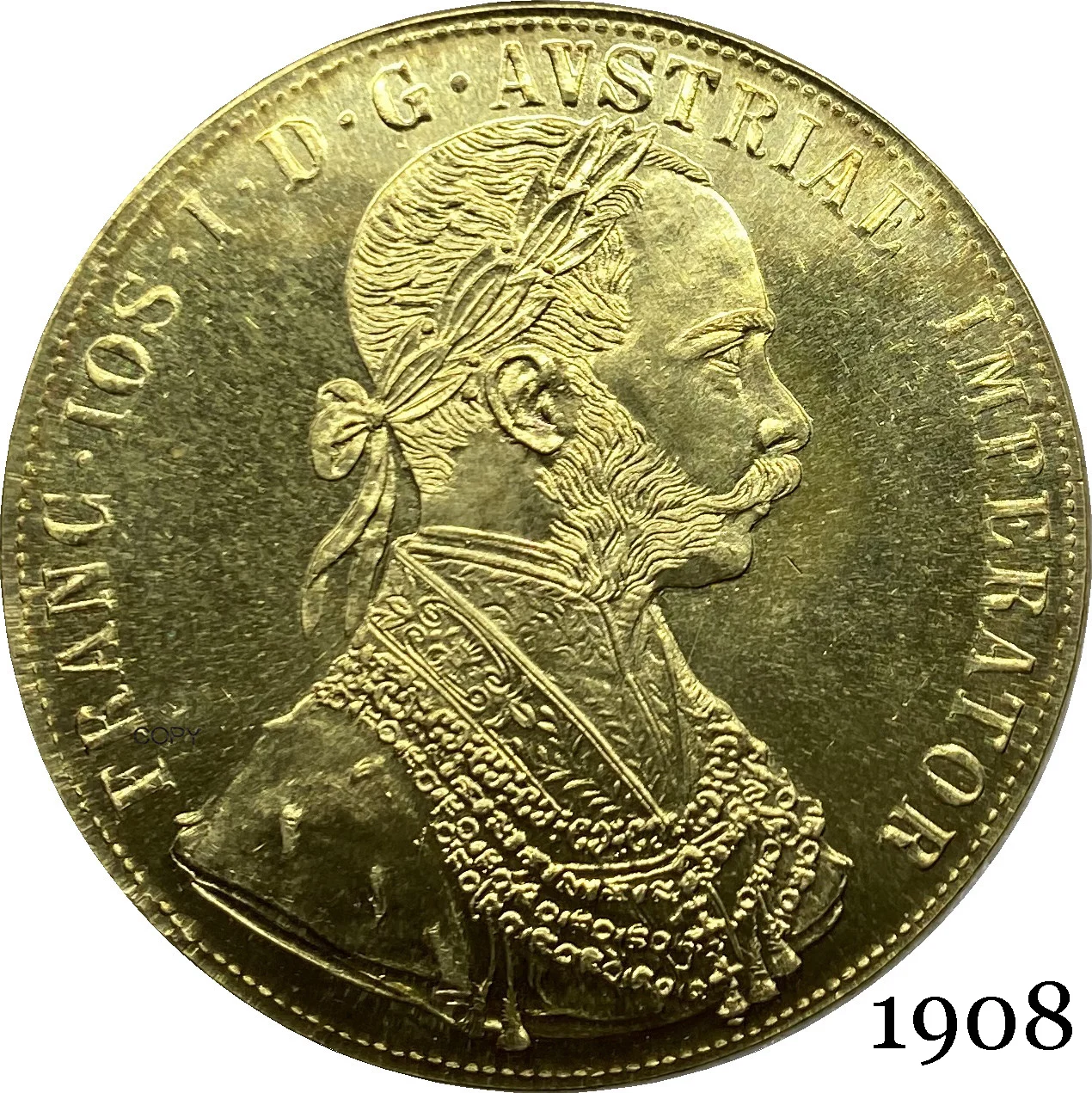 Austria Habsburg 1908 4 Ducats Franz Joseph I Austrian Emperor Double headed Austro Hungarian Eagle With Crown Gold Copy Coin