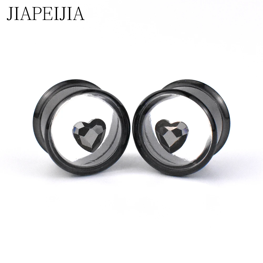 Heart-shaped Crystal Ear Tunnels Stretching Kit Steel Screwed Flesh Expander Earring Gauges with Double Flared 8-25mm