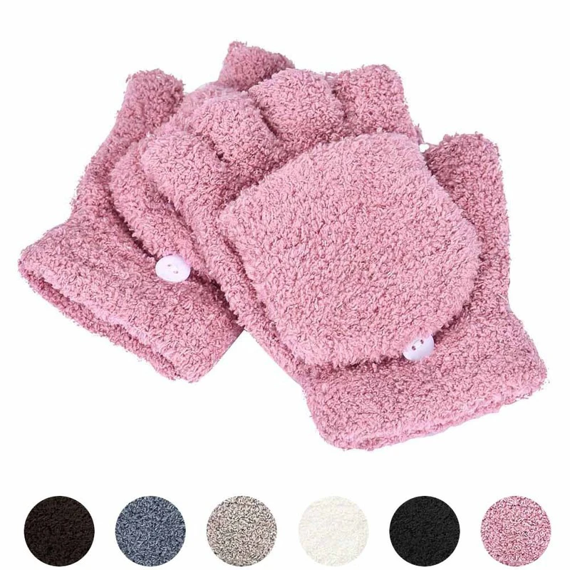 Winter Warm Thickening Wool Gloves Knitted Flip Fingerless Flexible Exposed Finger Thick Gloves Mittens Men Women Glove