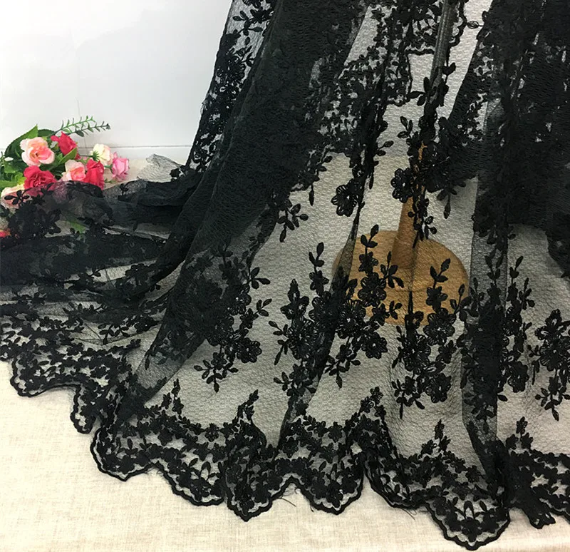 GLace 3M/lot  new style  black white mesh embroiery flower patchwork lace fabric textile  for girl dress home decoration TX1240