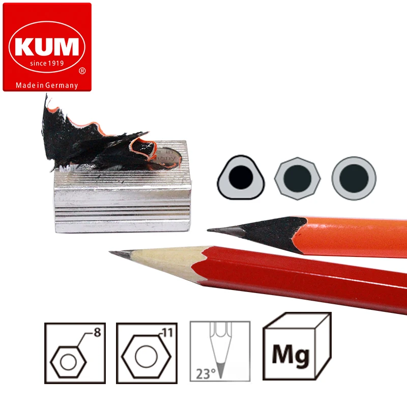 1pc German KUM 420E Magnesium High Sharp Single Hole Sharpener with 2 Replacement Blades Suitable for 8mm Pencil