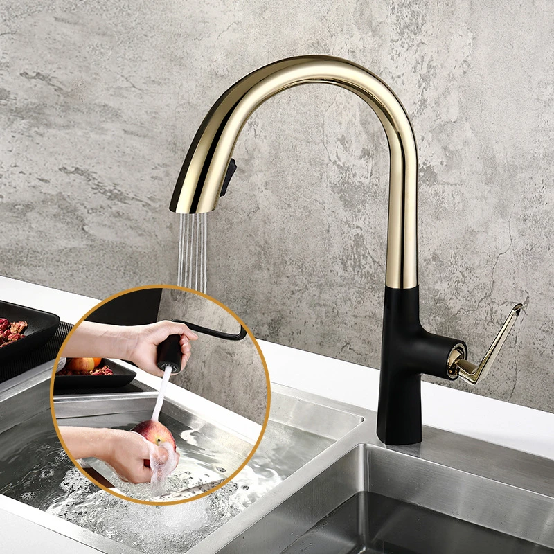 Kitchen Faucets Hot and Cold Pull Out Kitchen Faucet Kitchen Sink Faucets Mixer Tap Chrome/Black Gold