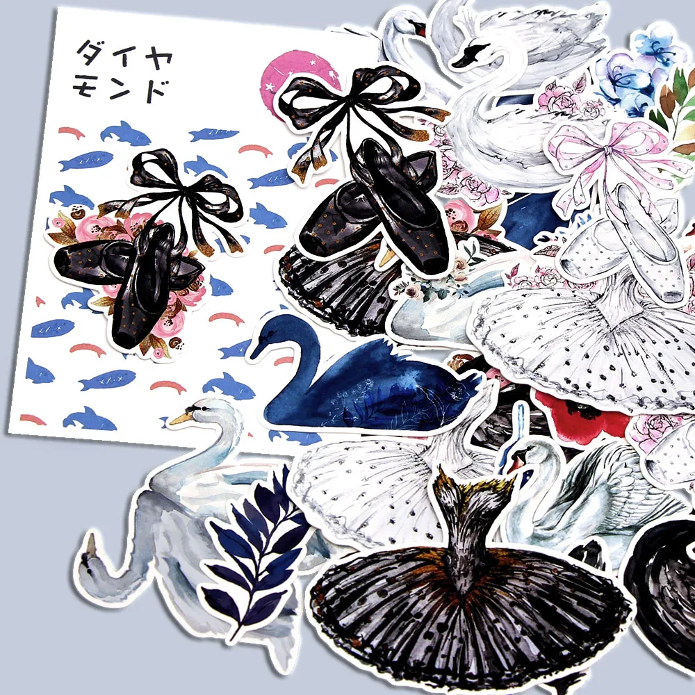 26Pcs/pack Black White Swan Stickers Swan Lake Ballet Sticker Scrapbooking For  Diary Album Journal Stationery Supplies