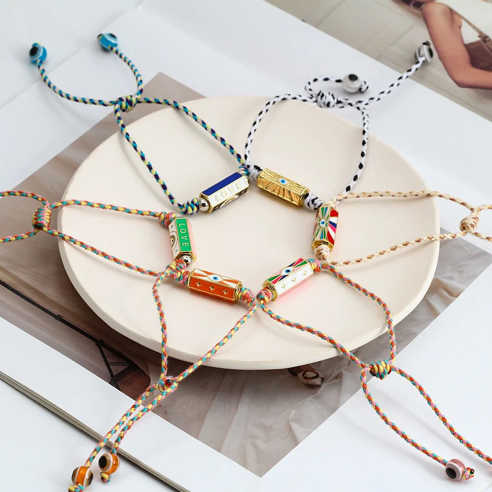 Lucky Eye Colorful Thread Rope Braided Charm Bracelet Adjustable Copper Turkish Evil Eye Bracelet for Women Girls Jewelry BE374