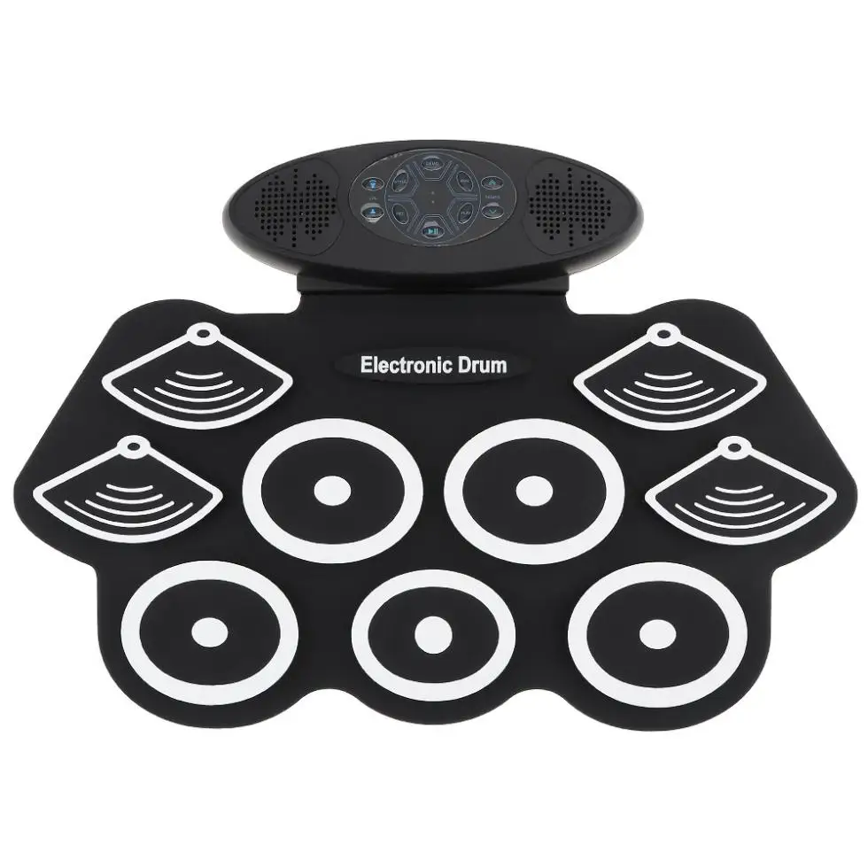 9 Pads Electronic Roll up Thicken Silicone Drum Double Speakers Stereo Electric Drum Kit with Drumsticks and Sustain Pedal