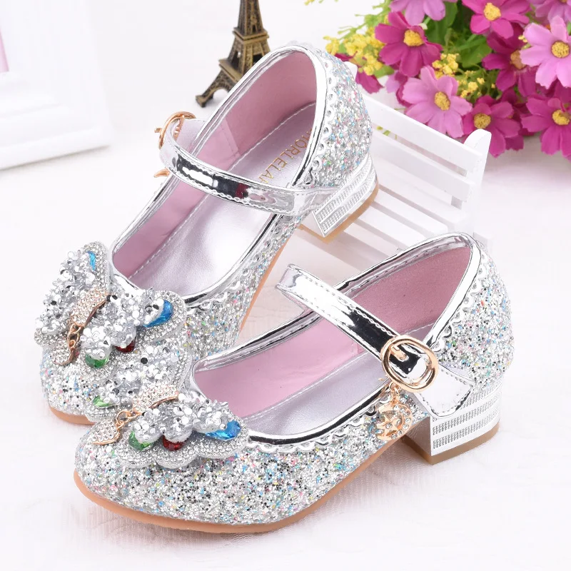 Princess Shoes Infant Kids Baby Girls Crystal Bling Bowknot Single Sandal Solid Buckle Strap Children\'s Shoes Girls B611