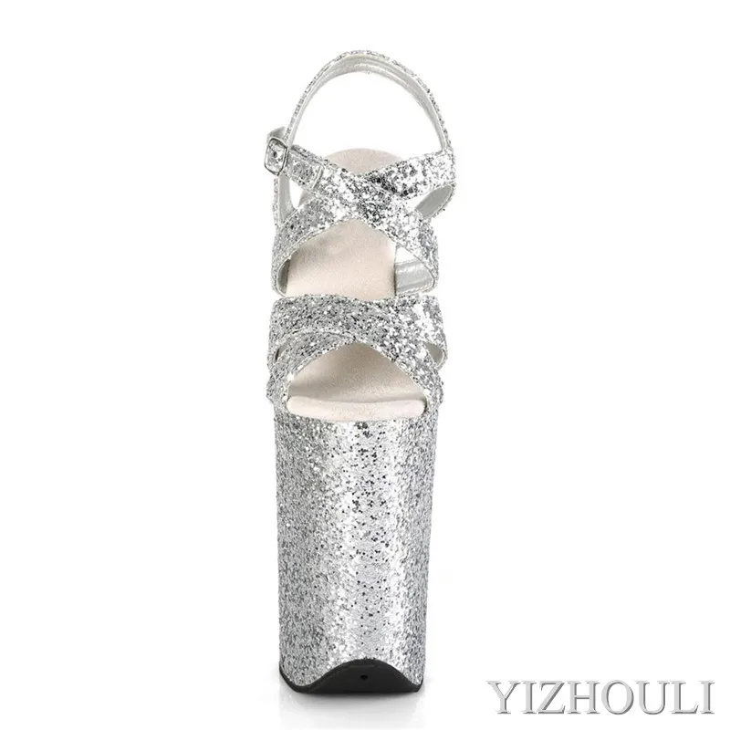 Sexy 23cm, stiletto, cross-sequined vamp ankle strap, 9in super-high heel sandals, summer dance shoes