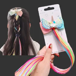 2020 Summer Children Colorful Wig Hairpins Kids Girls Bow Hairclip Fake Hair Twist Braid Bunny Ears Hair Clips  Baby Accessories