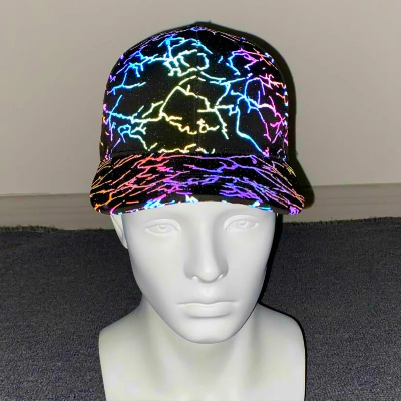 Colourful Baseball Cap Women Rainbow Reflective Hat Lightning Striped Unisex Sunhat 2021 New Arrival Kids Safe Outdoor Headwear