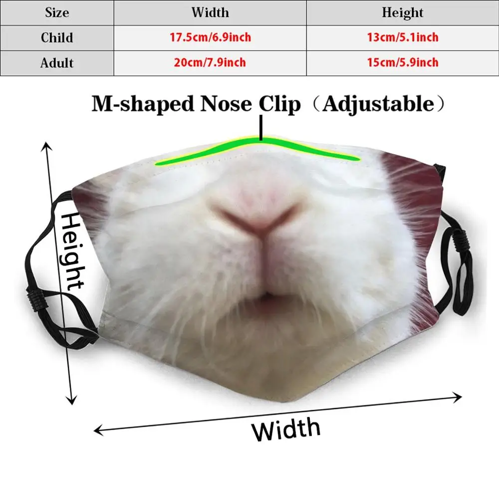 Coco Bunny Snoot Face Mask Funny Print Reusable Pm2.603 Filter Face Mask Adorable White Baby Bunny Dwarf Hotot Rabbit