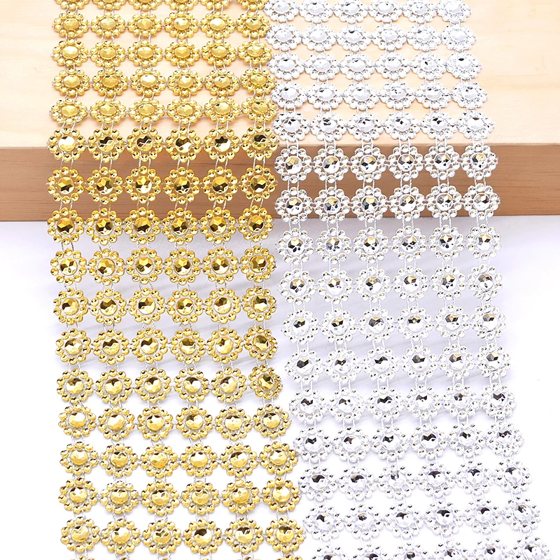 1Yard 10cm oro argento fiore cristallo strass nastro nastro diamante maglia rotolo fai da te cucito mestiere fiore confezione regalo mer Decor