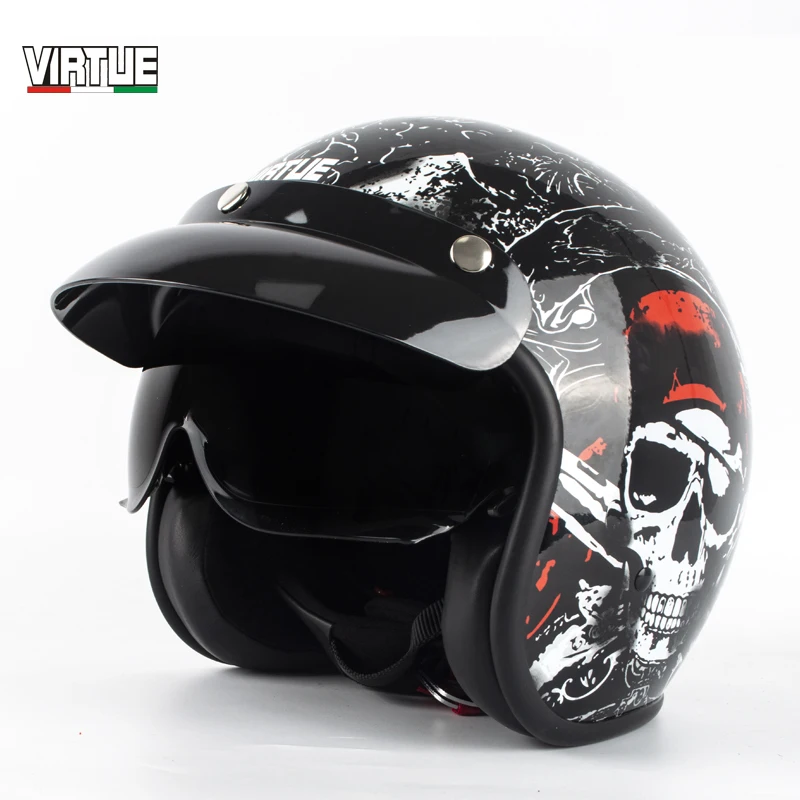 2020 New Virtue Open Face 3/4 Motorcycle Helmet Retro Vintage Motorbike Inner lens included Helm Moto Bike Motocross Helmets