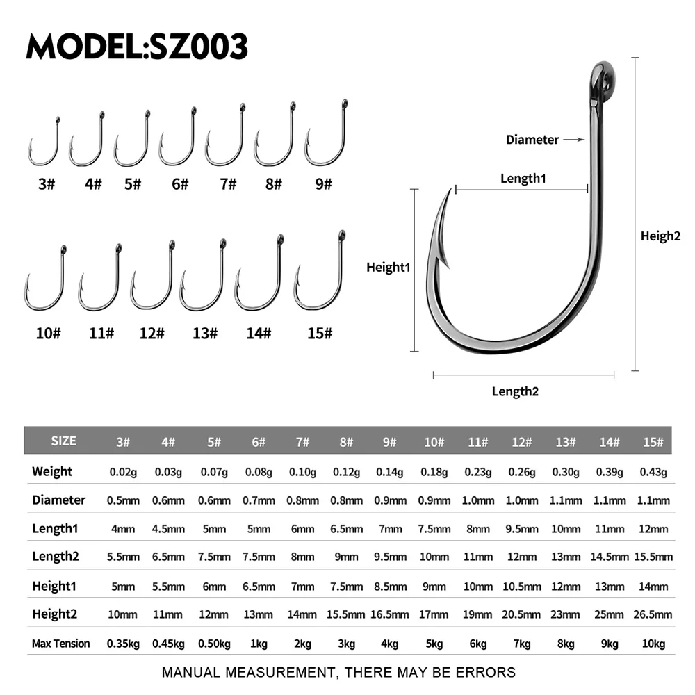 PROBEROS 200pcs Fishing Hook 3#-15# single hook High Qulity fishing tackle black color Jig Big Hook Treble Hooks