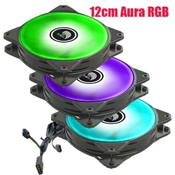 12cm aura rgb 12v 4pin capa de ventoinha, pc radiador cpu silencioso argb 4pin sincronização com ventiladores da placa-mãe