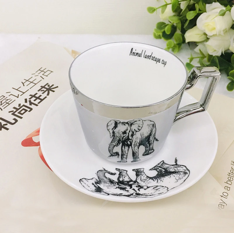 The Mirror Collection Animal Reflection cup Elephant anamorphic cup Swan mug Tiger Luxury Bone China Drinkware mug