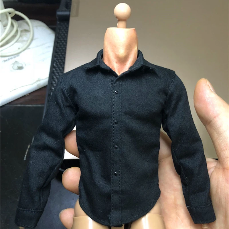 Escala 1/6 roupas masculinas de soldado, camisa preta, modelo de roupas casuais para boneco de 12 polegadas, coleção de bonecos diy