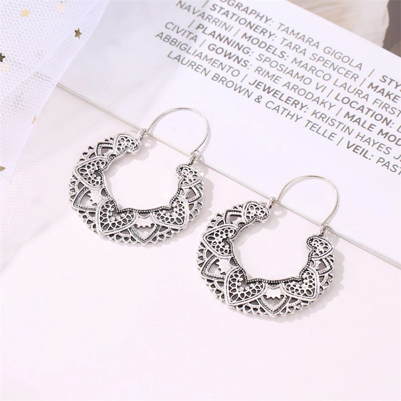 FSUNION 2024 New Antique Gypsy Indian Tribal Ethnic Hoop Dangle Mandala Earrings Boho Oorbellen For Women Fashion Jewelry