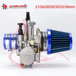 Alconstar- 21 24 26 28 30 32 34mm Keihin PWK Carburetor with Air Filter 2/4T Carb Fit Motorcycle Motocross Dit Pit Bike Moped CB