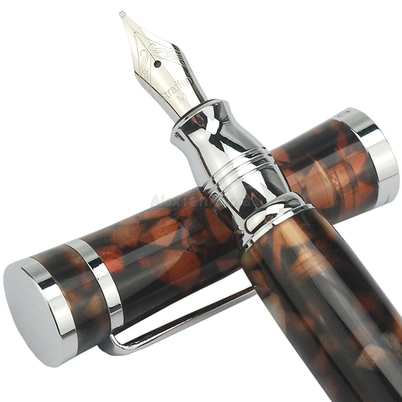 Fuliwen Elegant Celluloid Fountain Pen Maple Leaf Coffee , Fine Nib Writing Gift Pen For Office & Home School Supplies