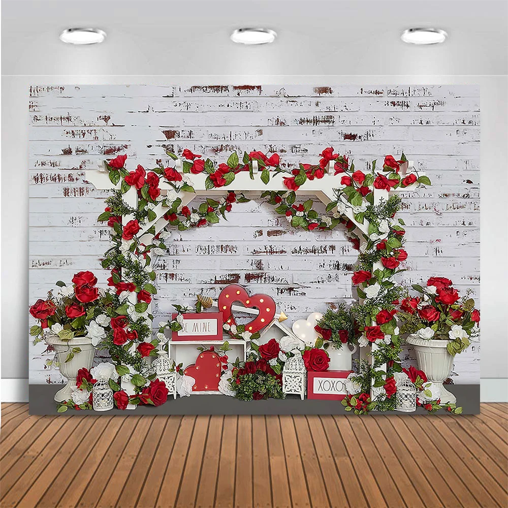 Mocsicka 발렌타인 데이 배경 벽돌 벽 성인 사진 장미 문 애인 데이트 파티 장식 어린이 아기 Photostudio 소품