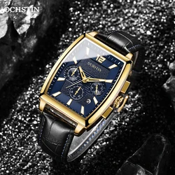 OCHSTIN New Mens Square Watch Bussiness Quartz Wristwatch Leather Male Original Chronograph Waterproof Clock gift for boyfriend