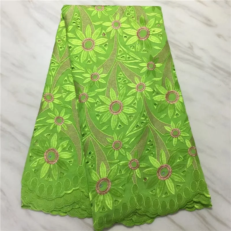 African 100% Cotton Green Lace Fabrics Latest Embroidery Design Nigerian Lace Fabrics 5 Yards/pcs For Decoration