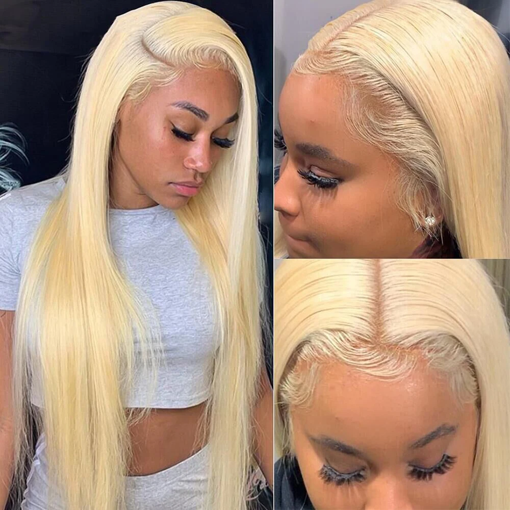 

30Inch Blonde Straight T Part Lace Wig Pre Plucke Human Hair Wigs 613 Brazilian Bone Straight 13x1 HD Transparent Lace Wig 180%