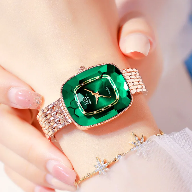 

WIILAA Green Top Brand Luxury Women Bracelet Quartz Watch Creative Unique Ladies Wrist Watch For 2021 Wistwatches Female Clock