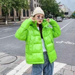 2026 Glossy Yellow/white/black/orange Women Winter Jacket Streetwear Hooded Parkas Female Plus Size Thick Warm Down Cotton Coat