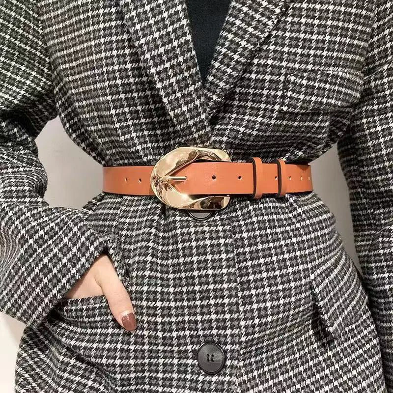 

Designer Fashion Metal Pin Buckle Ladies Leather PU Belt Luxury Brand Woolen Cloth Women Strap Jeans Dress Trouser Waistband New