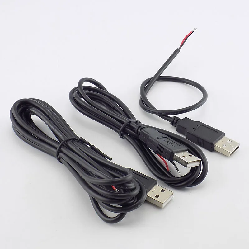 0.3/1/2M DC 5V USB 2.0 Type A Male 2 Pin Cable Power Supply Adapter Charge for Smart Devices DIY Connector Wire H10