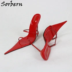 Sorbern Silver Red Slip On Sandals For Women High Heel Stilettos 12Cm 14Cm 16Cm 18Cm Summer Shoe Sexy Ladies Heels Double Straps