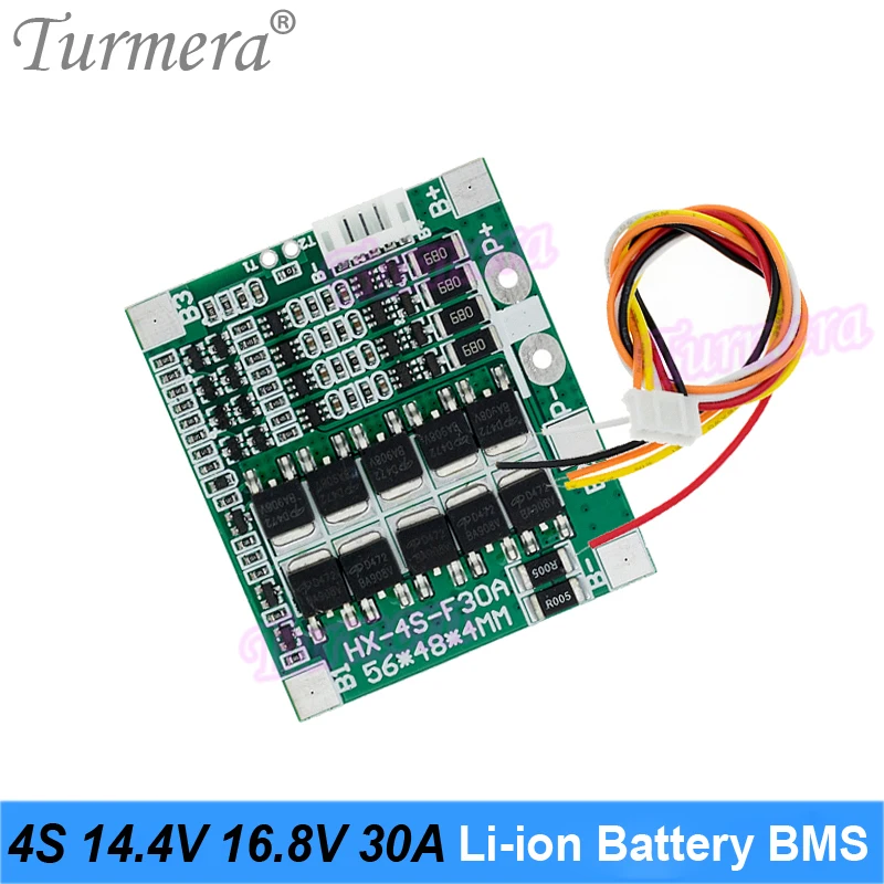 Turmera 4S 30A 14.4V 16.8V BMS Balanced Lithium Battery Protection Board for 3.6V 18650 Electric Drill Screwdriver Batteries Use