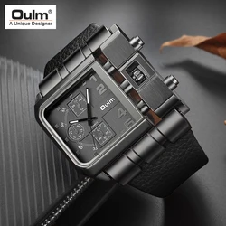 Oulm – montre à grand cadran carré en cuir PU pour homme, marque de luxe, Sport, Quartz, 3364