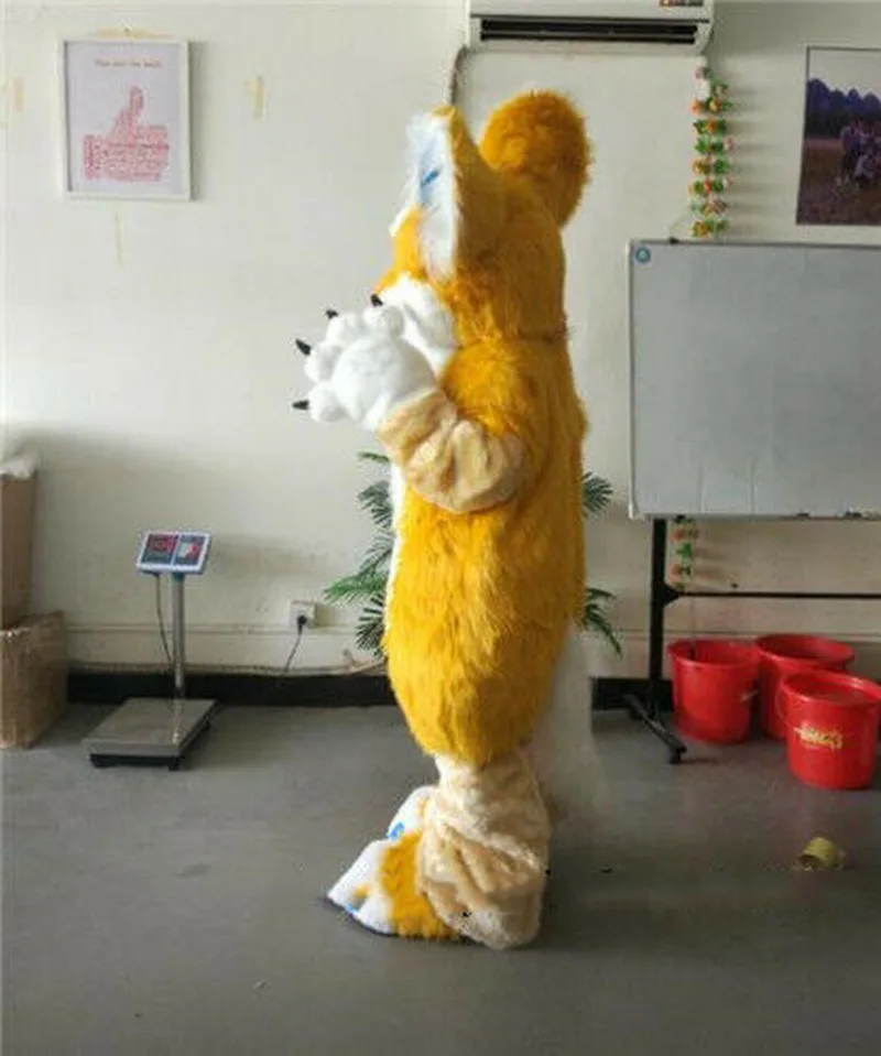 Long Fur Fox Husky Dog Halloween Yellow Fursuit Mascot Costume Suit Cosplay Party Dress Outfits Advertising Xmas Easter Adults