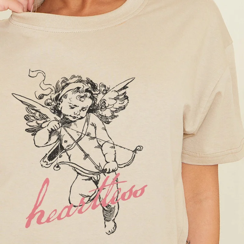 Retro Style Women Cupid Print T-Shirt Street Style Oversized Cute Aesthetic Tee Fashion Tumblr Shirt Cotton Ladies Top